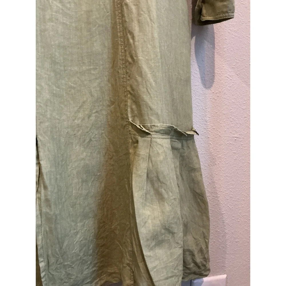 Weekend Max Mara Linen Lagenlook Olive Green Shirt Midi Dress Size 4 - Picture 4 of 8